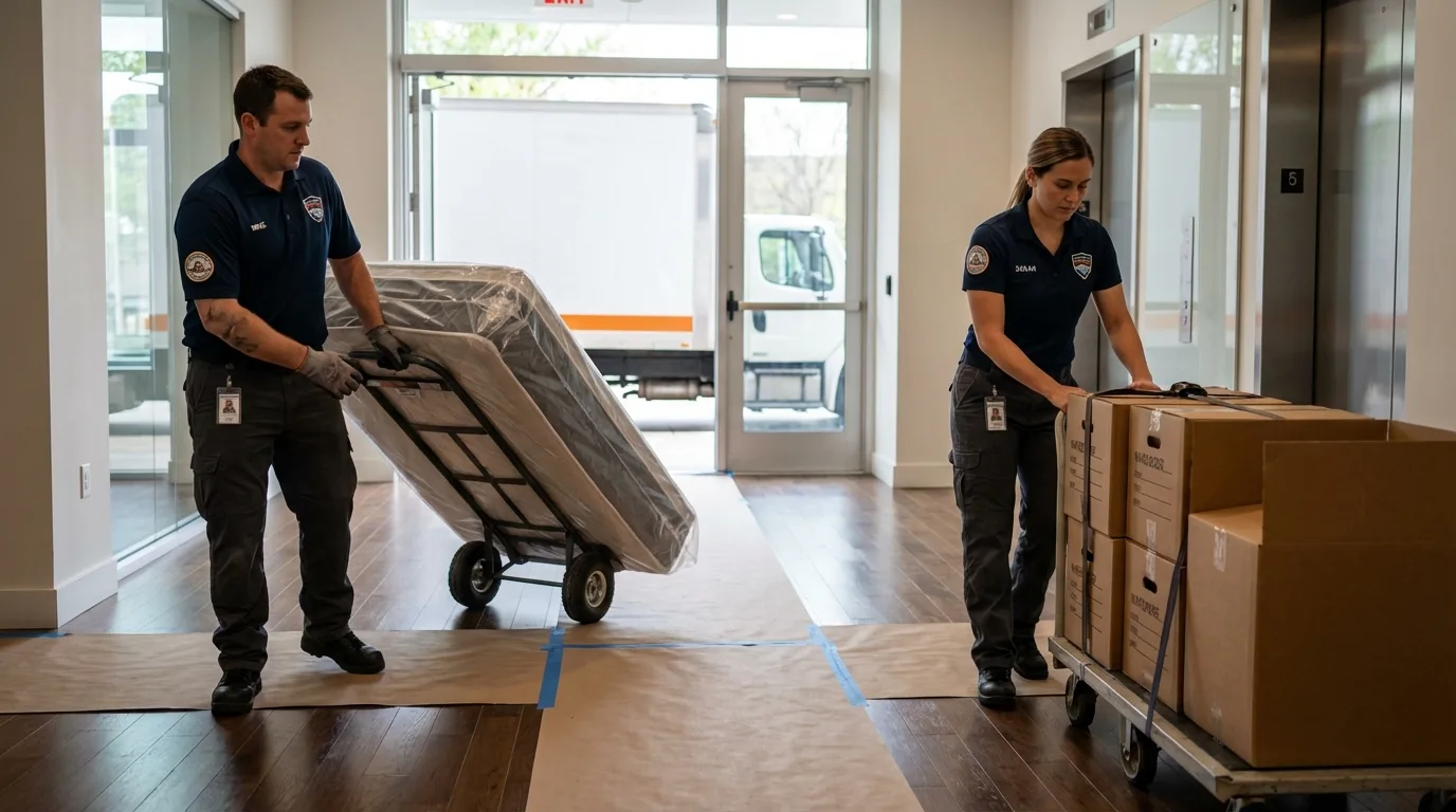 Professional apartment movers loading elevator in Paonia, CO
